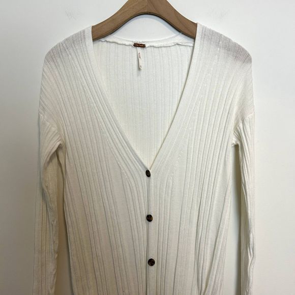 Free People Womens Ribbed Long Duster Cardigan Sweater Size XS Long Sleeve - Picture 2 of 15